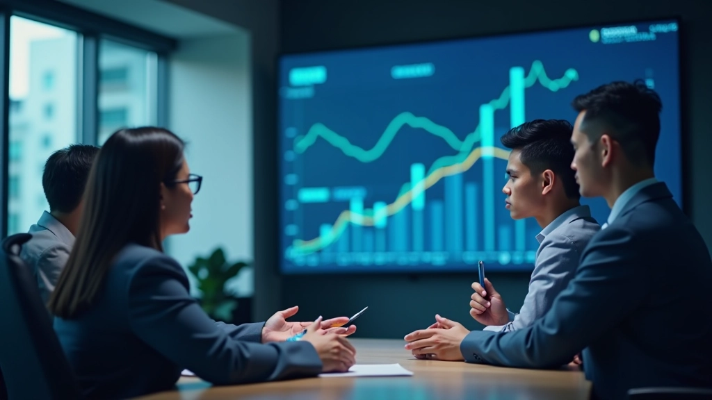 Diverse business professionals reviewing economic analysis reports