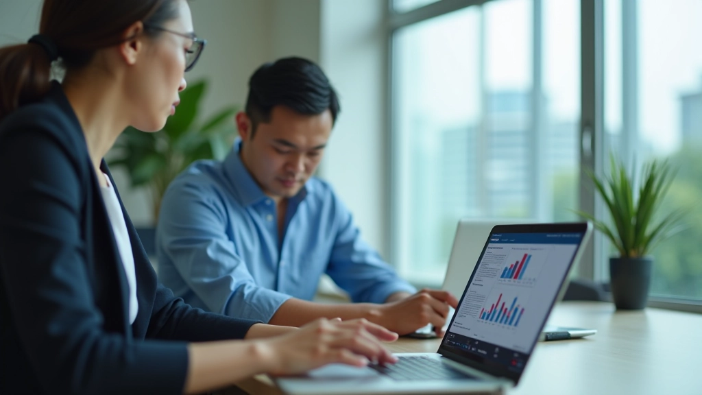 Woman reviewing employment statistics and labor market data at office desk